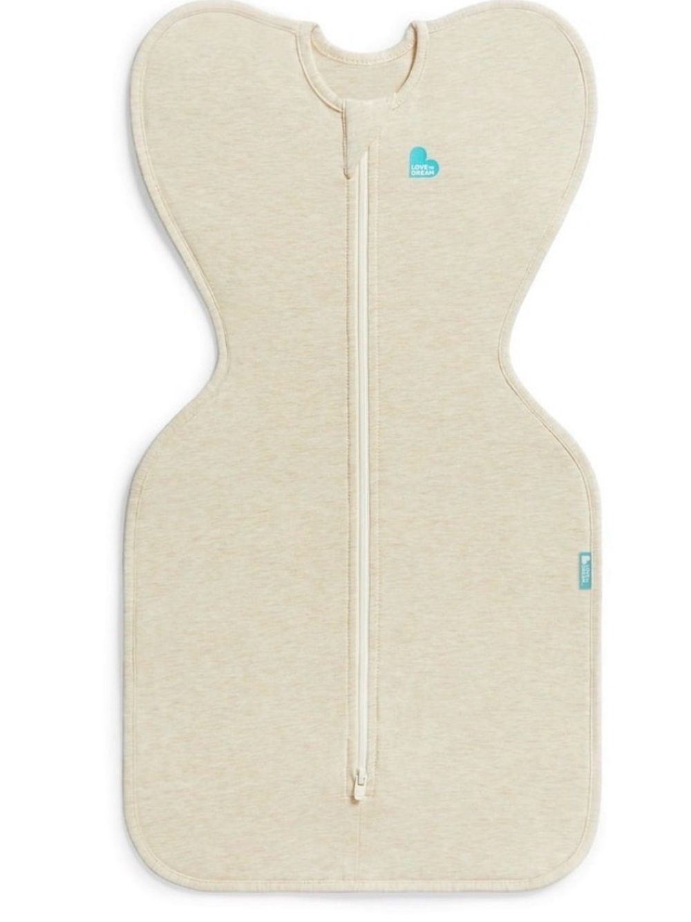 Love to Dream Cream Winged Swaddle with Teal Logo